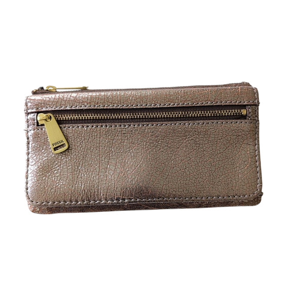 Fossil Preston Metallic Leather Flap Clutch, Wallet, snap closure - Picture 1 of 10